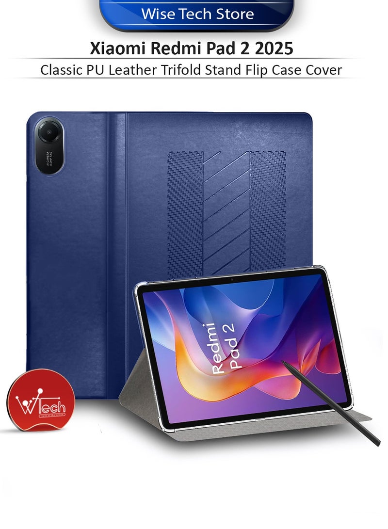 BYTER Xiaomi Redmi Pad 2 2025 (11.0 inches) Classic PU Leather Trifold Stand Flip Case Cover (TCFPSR) - Navy Blue - Image 1